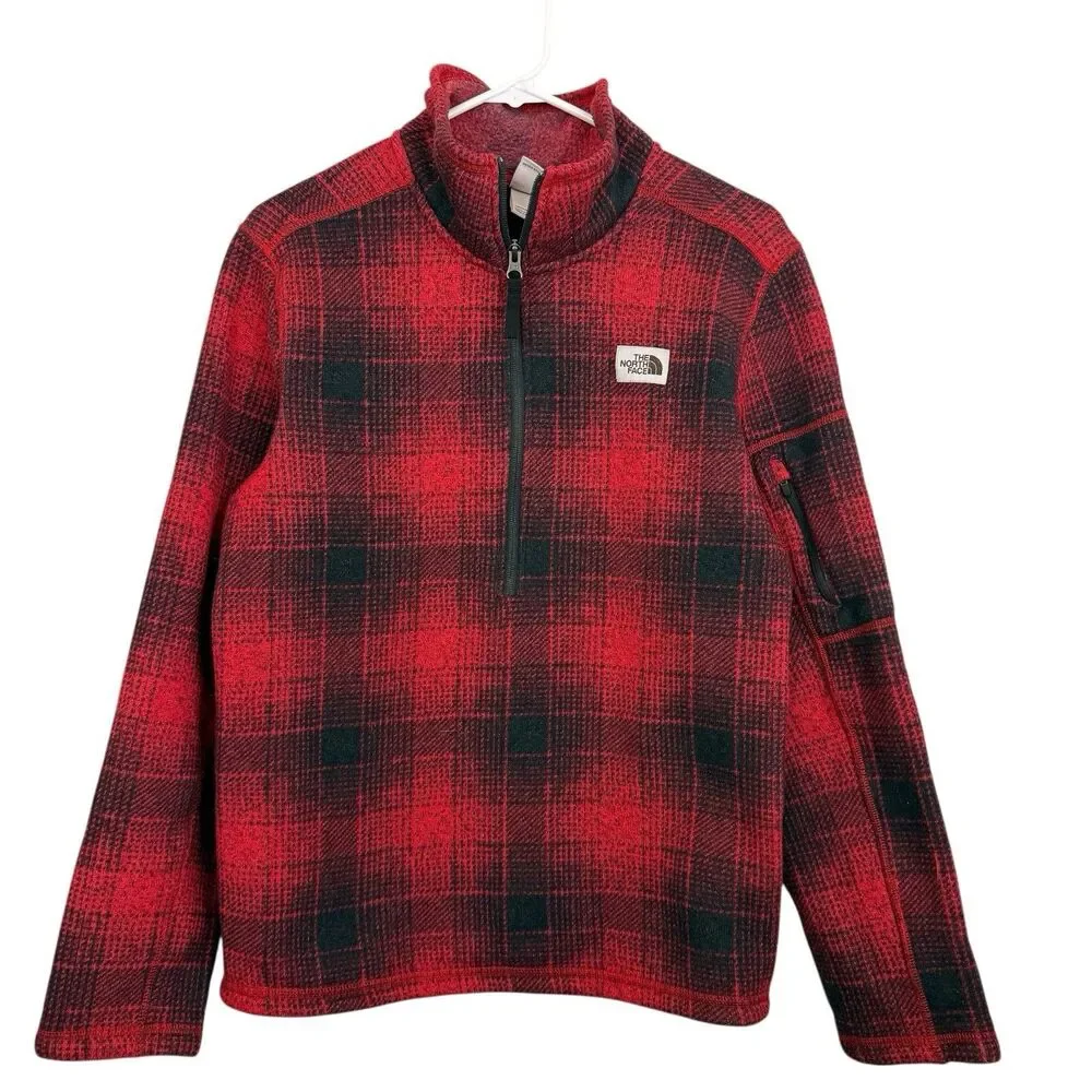 The North Face Jacket Men’s Sz Medium Fleece Pullover Red Plaid 1/2 Zip